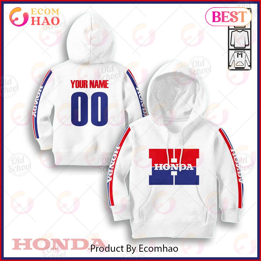 Vintage 80’s Style Honda Motocross Jersey MX Enduro AHRMA Motorcycle Enduro Dirt Bike For KID 3D Hoodie