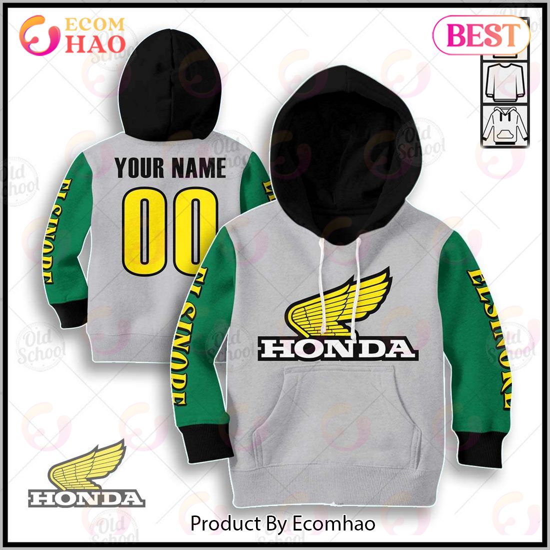 Vintage Style Honda Elsinore Motocross Jersey MX Enduro AHRMA Motorcycle Dirt Bike 3D Hoodie For KID