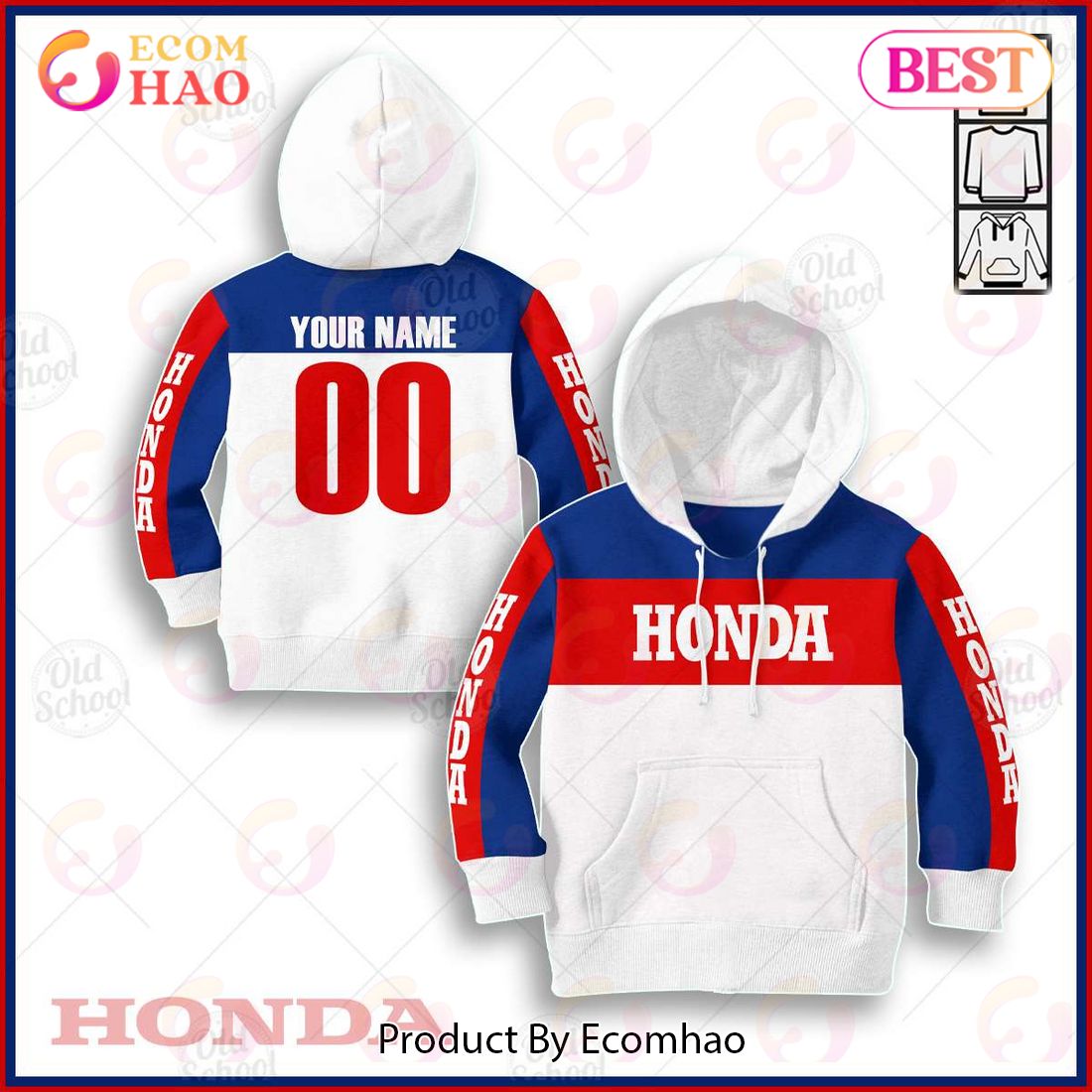 Vintage Style Honda Motocross Jersey MX Enduro AHRMA Motorcycle Dirt Bike 3D Hoodie For KID