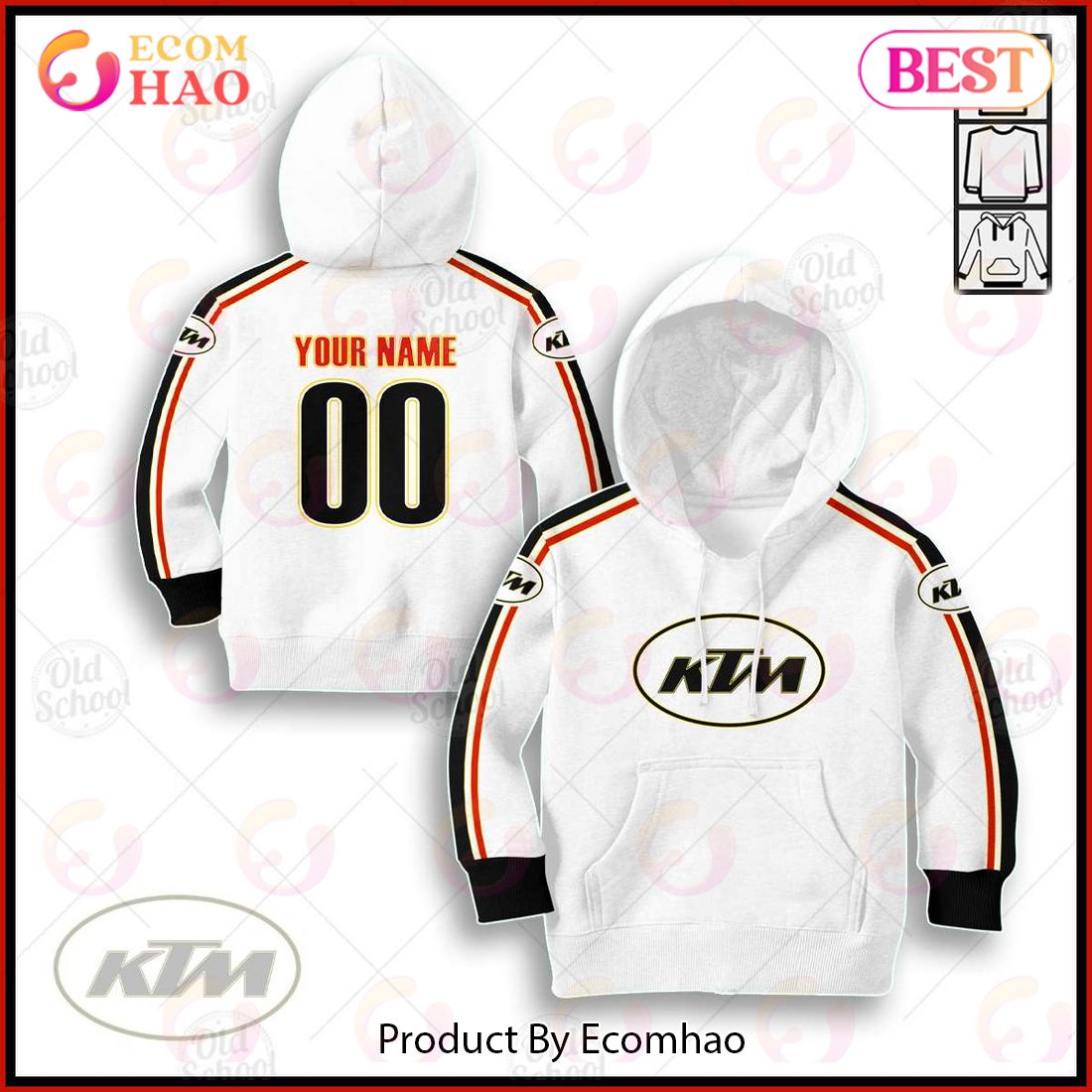 Vintage Style KTM 70s Motocross Jersey MX Enduro AHRMA Motorcycle Dirt Bike 3D Hoodie For KID