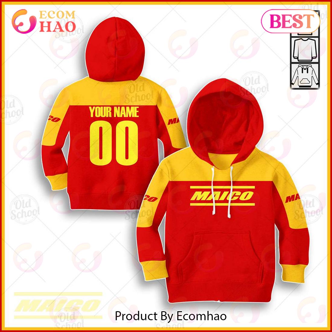 Vintage Style Maico Motocross Jersey MX Enduro AHRMA Motorcycle Dirt Bike 3D Hoodie For KID