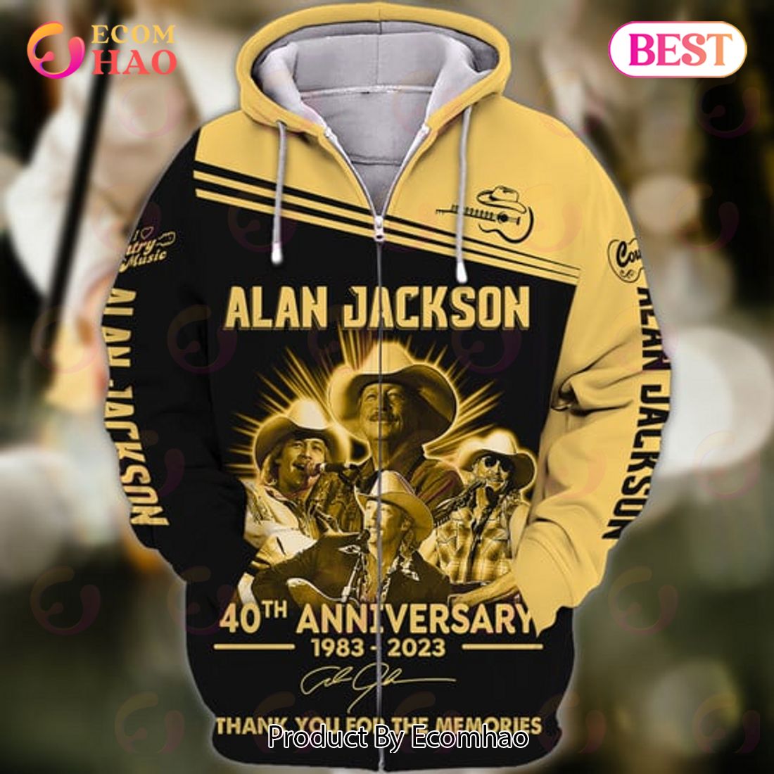 Alan Jackson Guitar 40th Anniversary 1983 – 2023 Thank You For The Memories 3D Hoodie