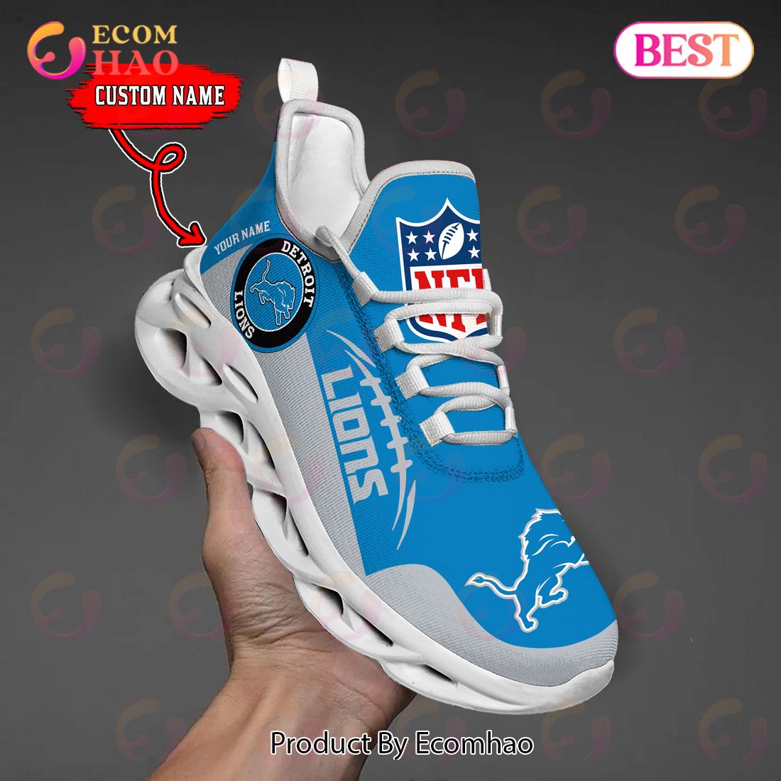 Detroit Lions NFL Air Cushion Sports Shoes Custom Name For Real Fans