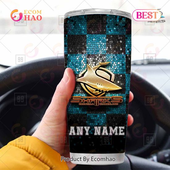 Personalized NRL Cronulla Sutherland Sharks Tumbler Gold Logo Purl