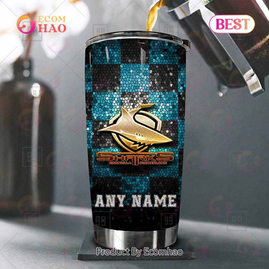 Personalized NRL Cronulla Sutherland Sharks Tumbler Gold Logo Purl