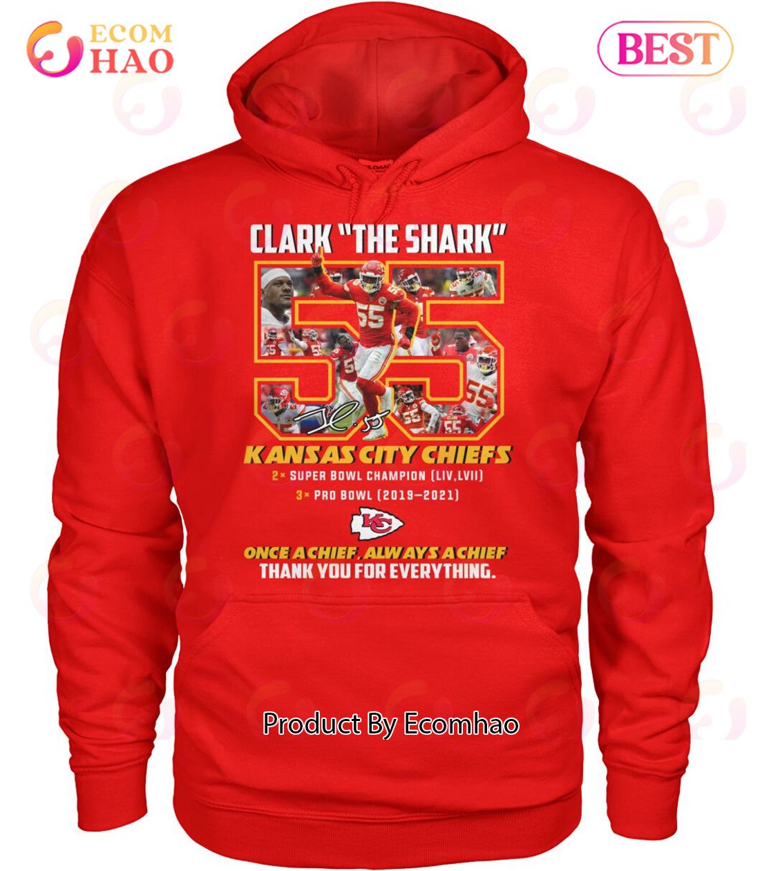 Clark The Shark 55 Kansas City Chiefs Once A Chief Always A Chief Thank You For Everything T-Shirt