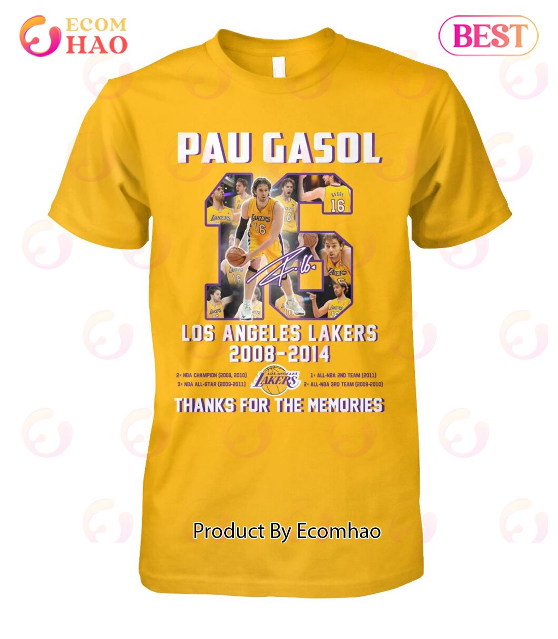 Pau Gasol Los Angeles Lakers 2008 – 2014 Thanks For The Memories T-Shirt