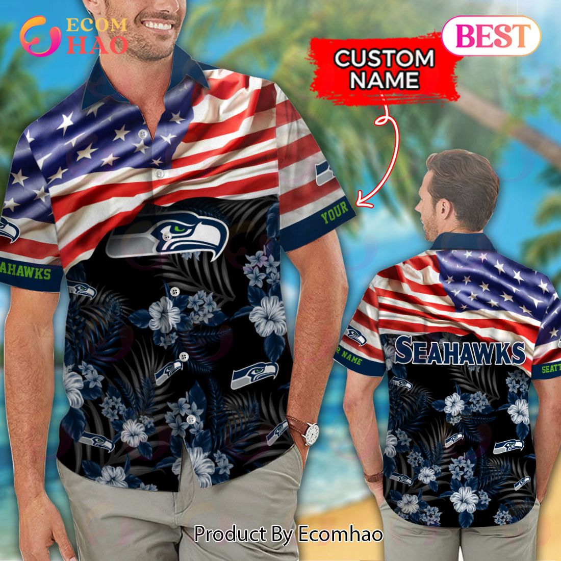 NFL Los Angeles Rams Camo American Flag Hawaiian Shirt And Short