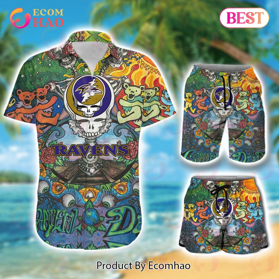 Custom Name NFL Baltimore Ravens Hawaiian Shirt & Short New Trending