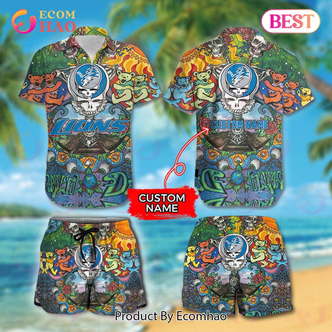 Custom Name NFL Detroit Lions Hawaiian Shirt & Short New Trending