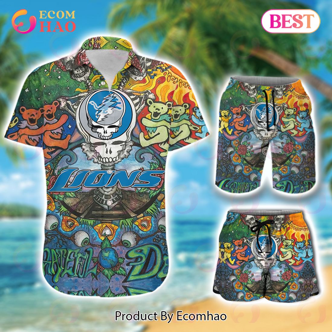 Custom Name NFL Detroit Lions Hawaiian Shirt & Short New Trending