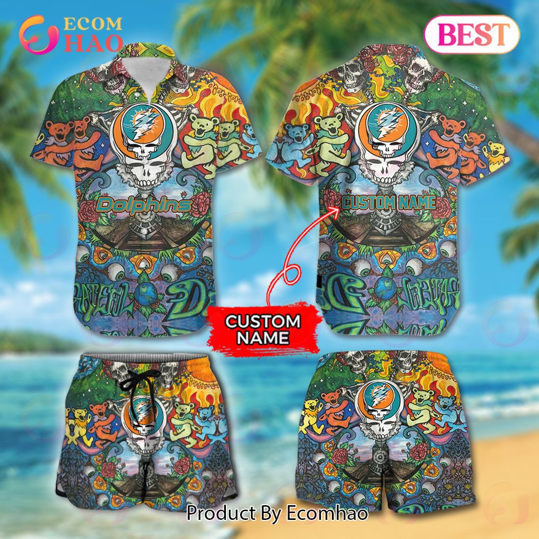 Custom Name NFL Miami Dolphins Hawaiian Shirt & Short New Trending