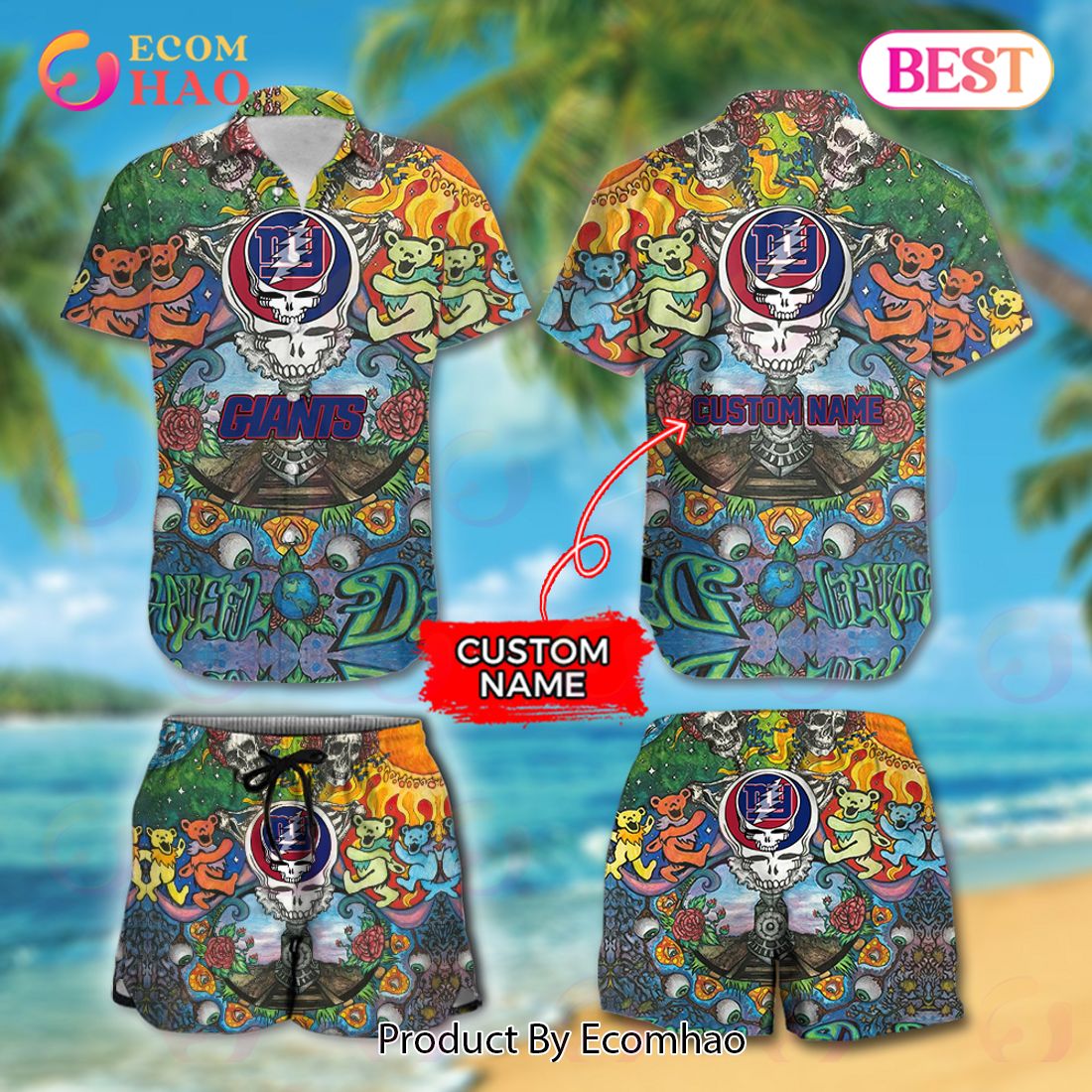 Custom Name NFL New York Giants Hawaiian Shirt & Short New Trending