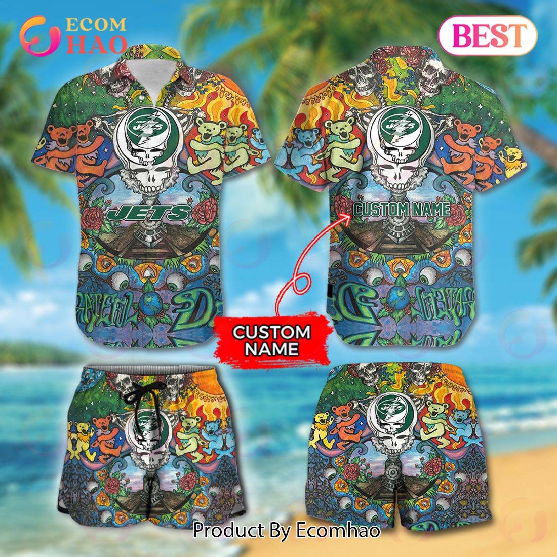 Custom Name NFL New York Jets Hawaiian Shirt & Short New Trending