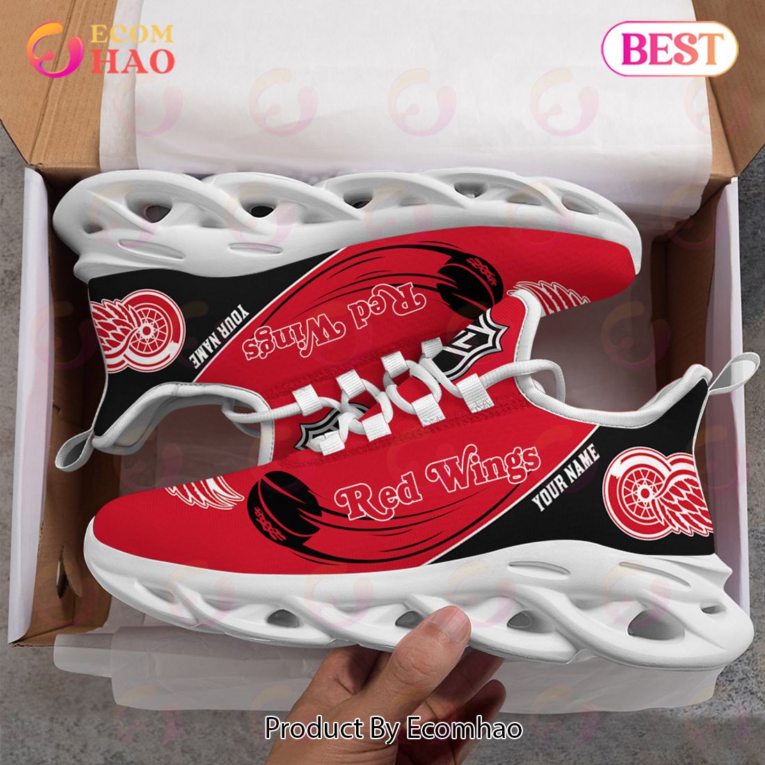 Detroit Red Wings Custom Name NHL Luxury Max Soul Shoes Gift For