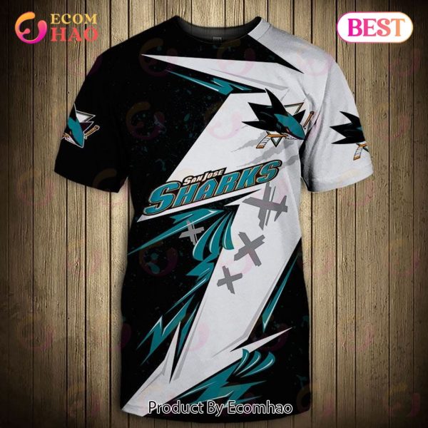 SALE NHL San Jose Sharks 3D T-Shirt Graffiti Short Sleeve