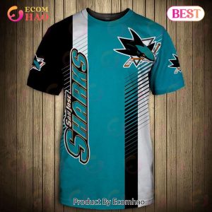 SALE NHL San Jose Sharks 3D T-Shirt Striped Short Sleeve