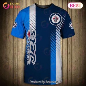 SALE NHL Winnipeg Jets 3D T-Shirt Striped Short Sleeve