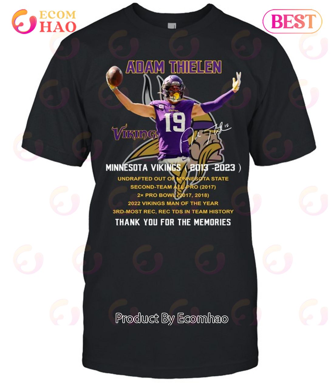 Minnesota Vikings 2013 – 2023 19 Adam Thielen Thank You For The Memories Adam Thielen T-Shirt