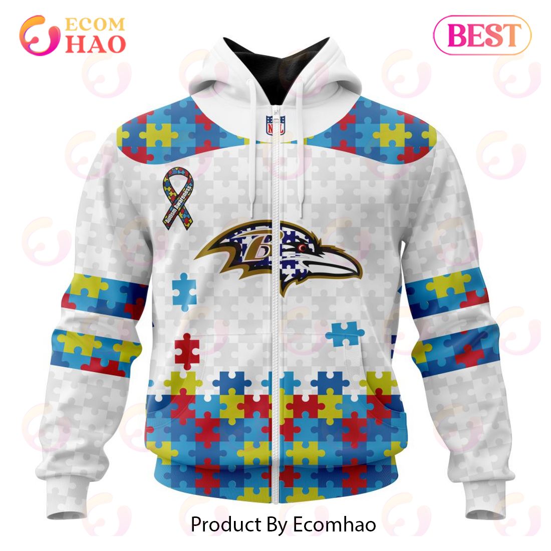 Personalized NFL Baltimore Ravens Special Autism Awareness Design 3D Hoodie