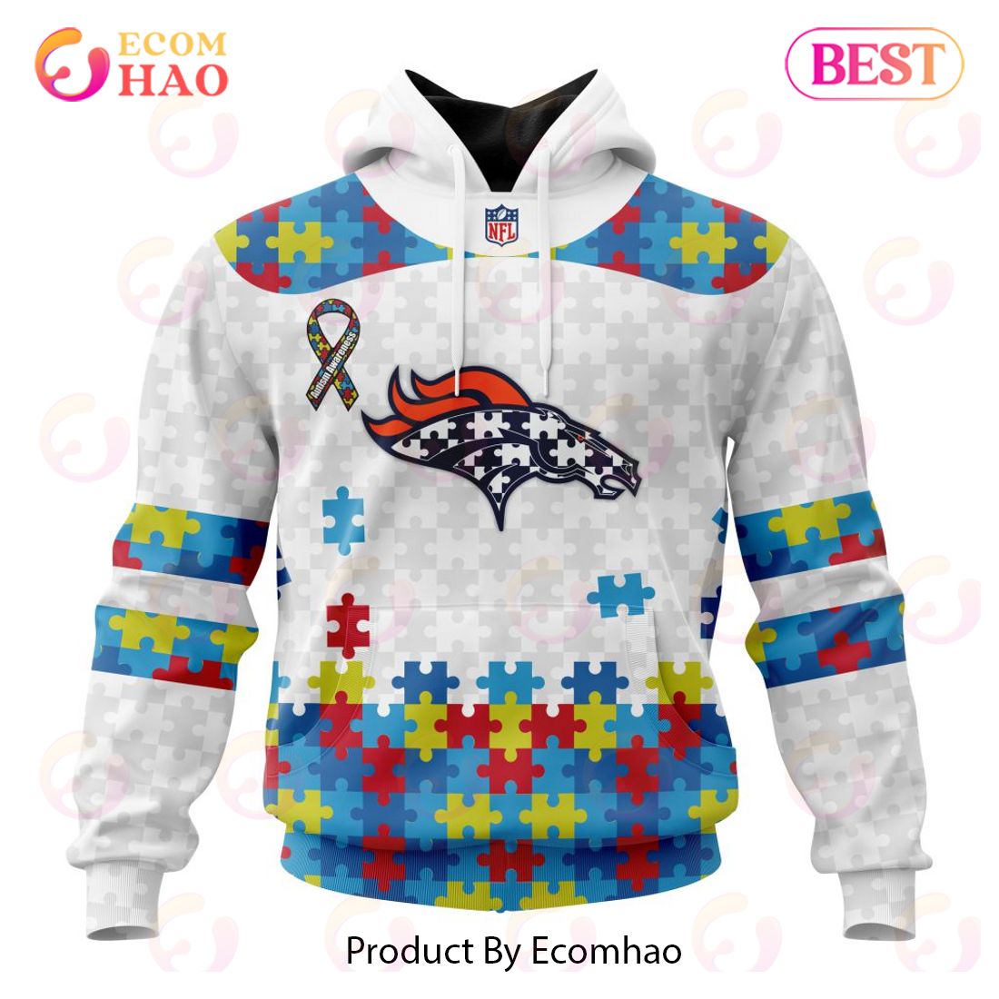 Personalized NFL Denver Broncos Special Autism Awareness Design 3D Hoodie