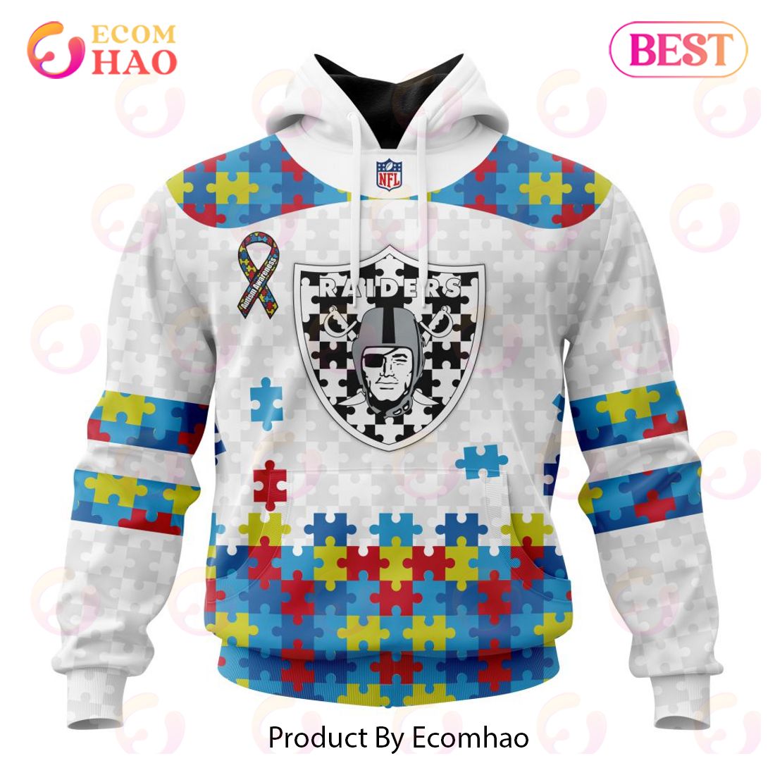 Personalized NFL Las Vegas Raiders Special Autism Awareness Design 3D Hoodie