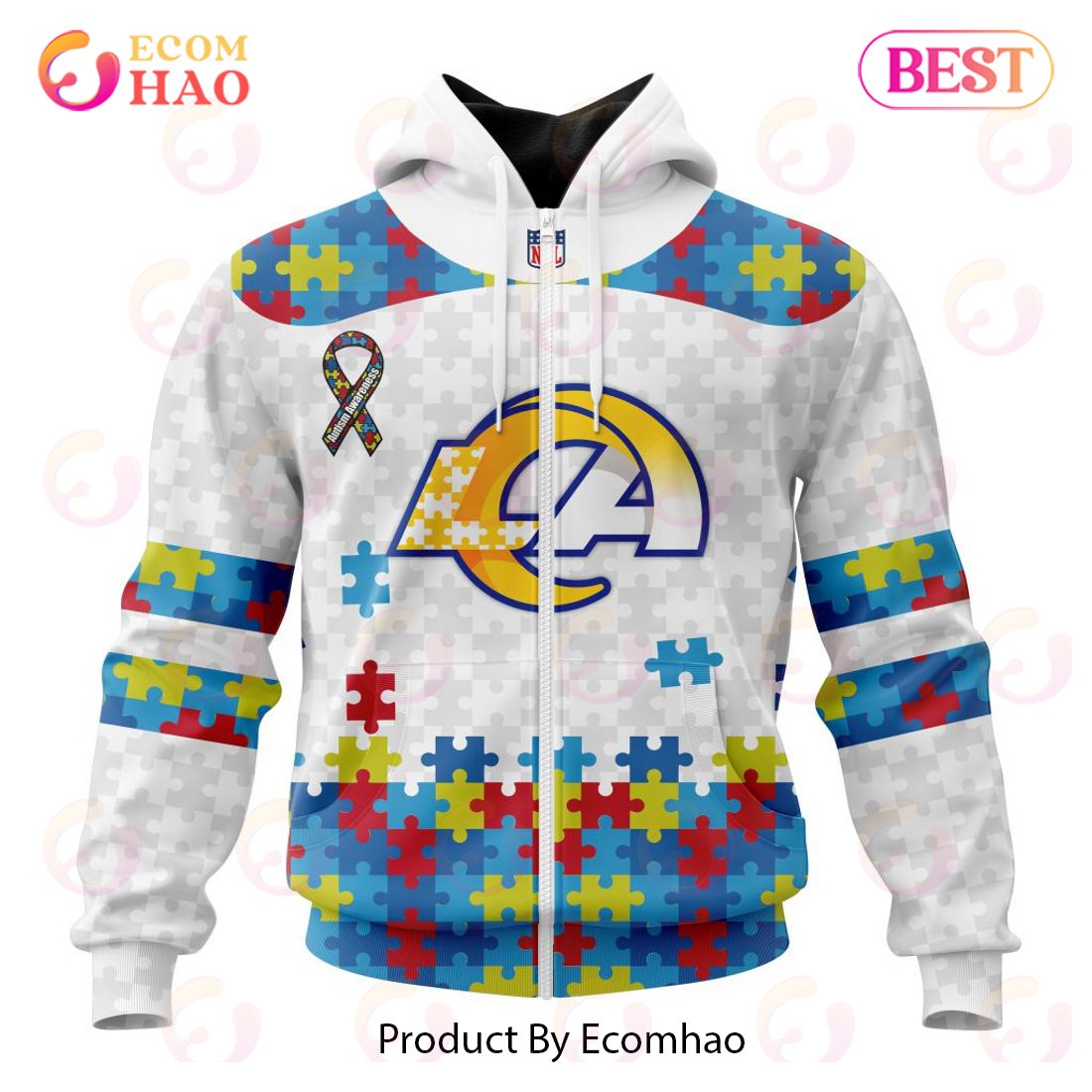 Personalized NFL Los Angeles Rams Special Autism Awareness Design 3D Hoodie