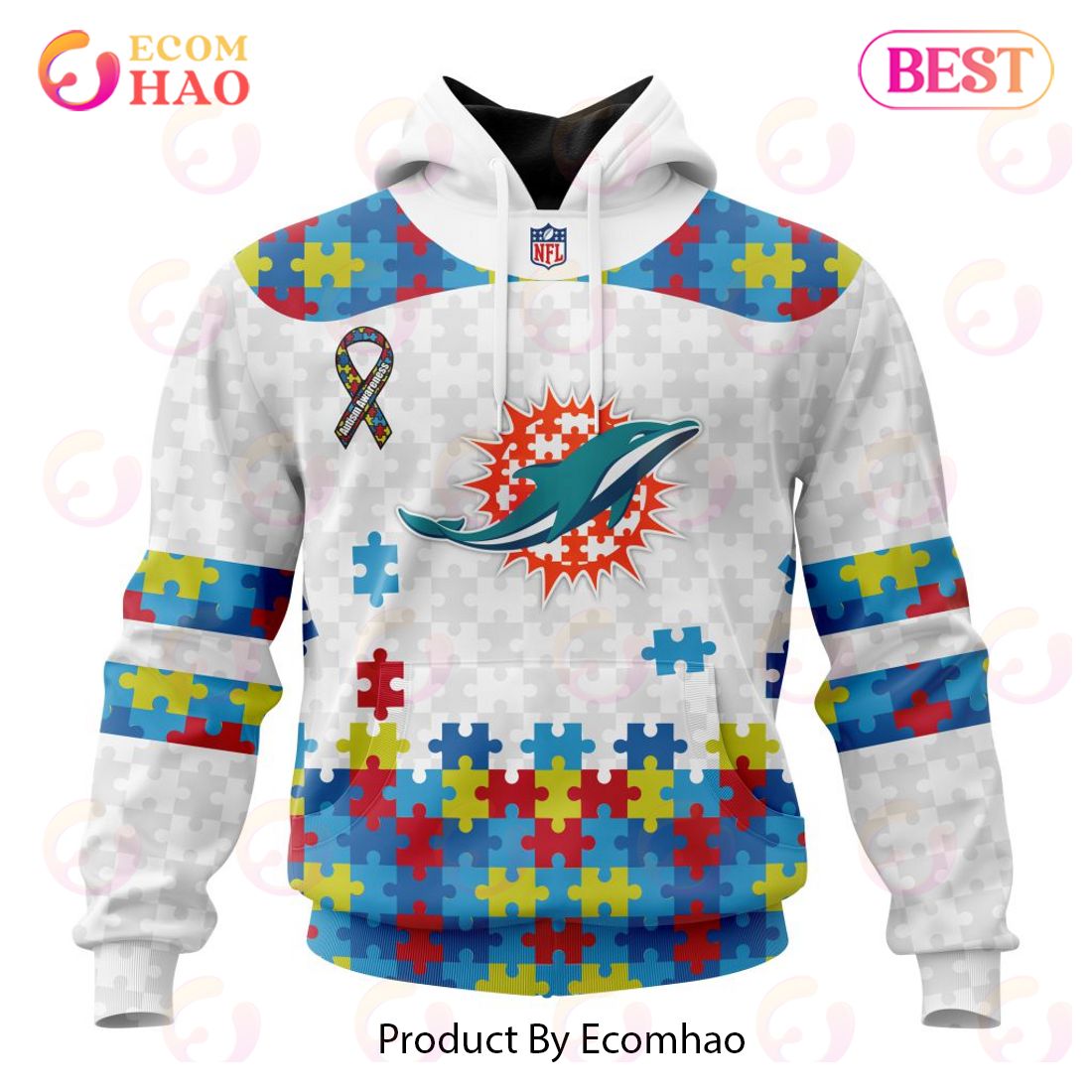 Personalized NFL Miami Dolphins Special Autism Awareness Design 3D Hoodie