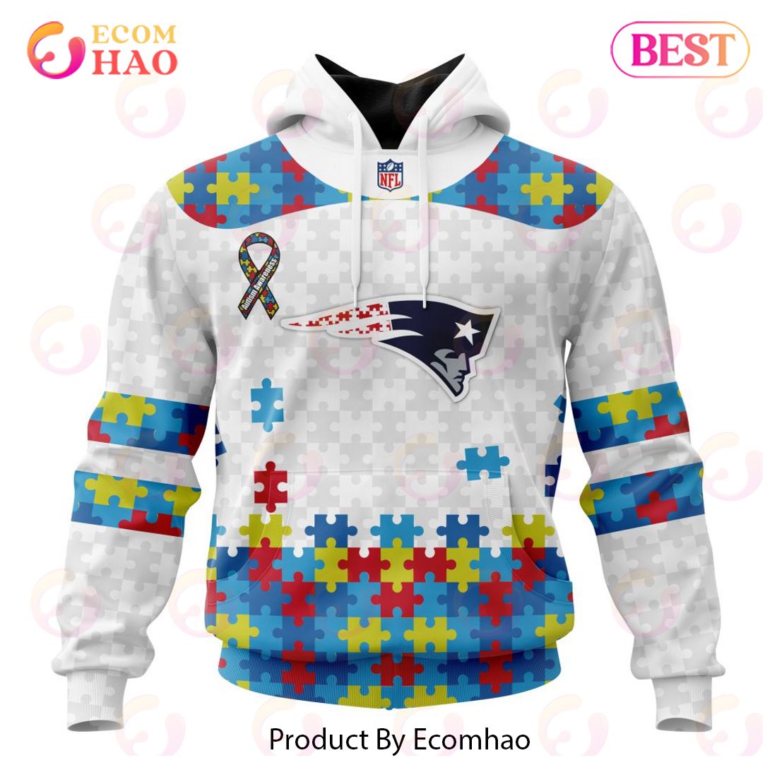 Personalized NFL New England Patriots Special Autism Awareness Design 3D Hoodie