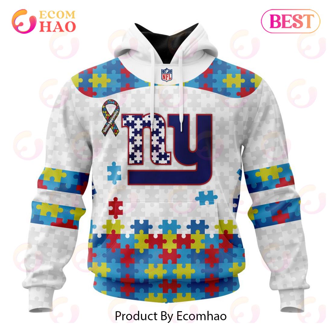 Personalized NFL New York Giants Special Autism Awareness Design 3D Hoodie