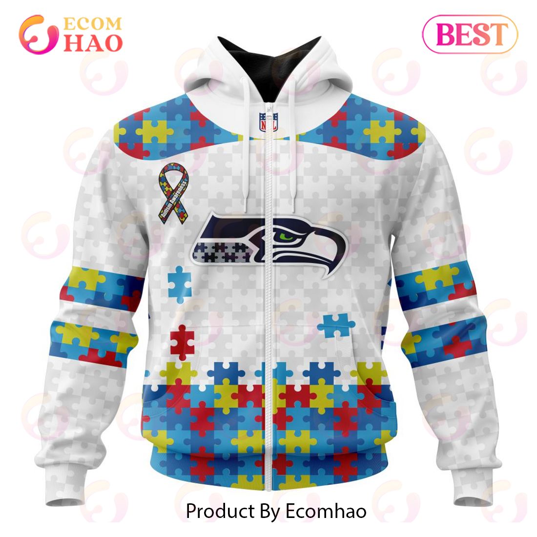 Personalized NFL Seattle Seahawks Special Autism Awareness Design 3D Hoodie