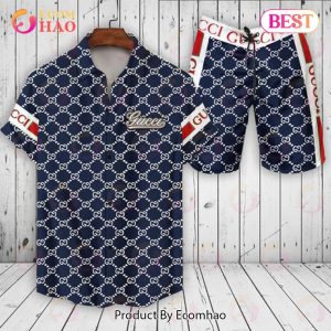 Gucci Blue Navy Hawaiian Shirt and Shorts for Men