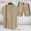 Gucci Men’s Black Hawaiian Shirt And Shorts with Logo Bee – Summer 2023 Collection