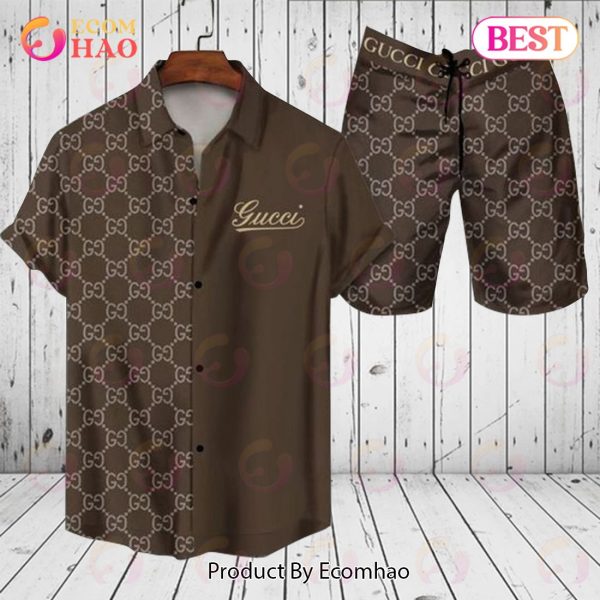 Gucci Men’s Brown Hawaiian Shirt And Shorts – Summer 2023 Collection