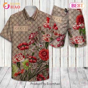Gucci Men’s Flower Print Hawaiian Shirt and Shorts Set – Summer 2023 Collection