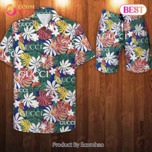 Gucci Men’s Hawaiian Shirt And Shorts Leaf Print – Summer 2023 Collection