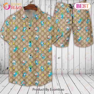 Gucci Men’s Light Color Hawaiian Shirt And Shorts with Logo Doremon – Summer 2023 Collection