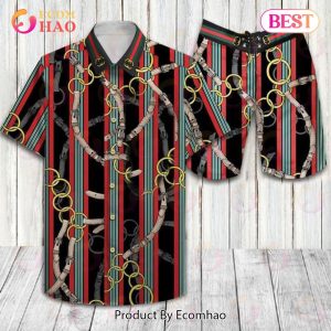 Gucci Men’s Stripes With Patterned Watch Bands Hawaiian Shirt And Shorts – Summer Collection 2023