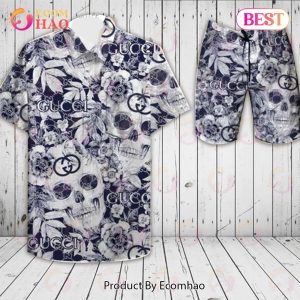 Gucci Men’s White Hawaiian Shirt And Shorts Floral And Skull Print – Summer 2023 Collection