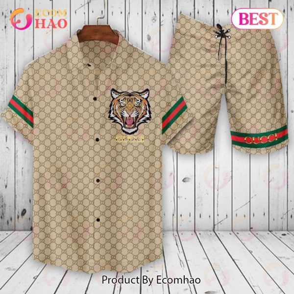 Men’s Designer Floral Print GC Hawaiian Shirt and Shorts – Gucci Summer Collection