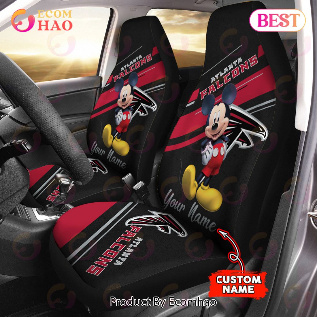 NFL Atlanta Falcons Custom Name Mickey Mouse Car Seat Covers