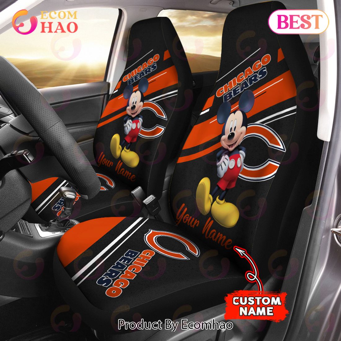 NFL Detroit Lions Custom Name Mickey Mouse Car Seat Covers