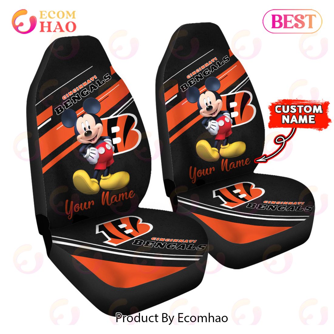 NFL Cincinnati Bengals Custom Name Mickey Mouse Car Seat Covers