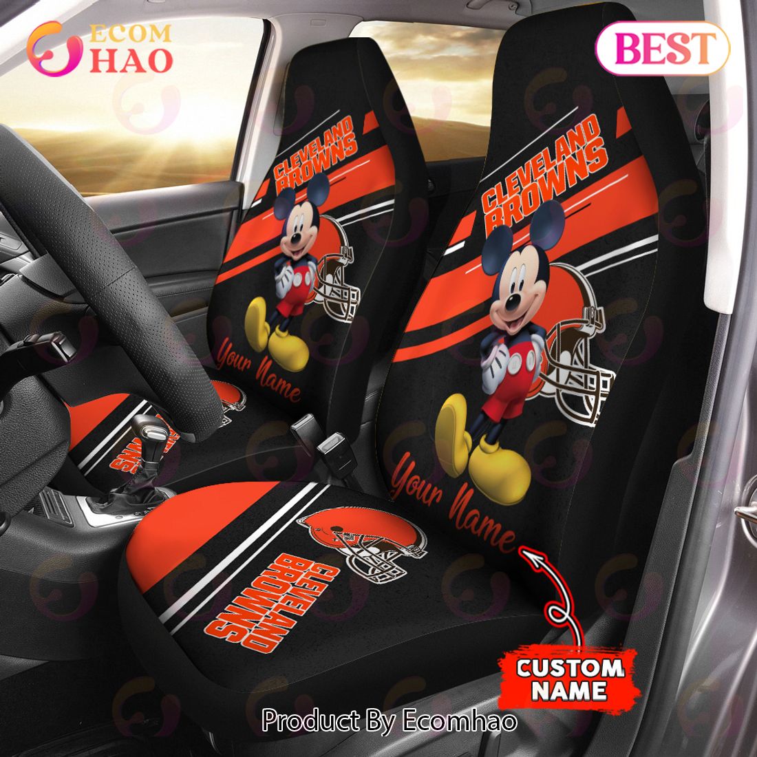 NFL Cleveland Browns Custom Name Mickey Mouse Car Seat Covers - Ecomhao  Store