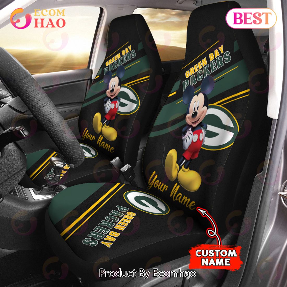 NFL Kansas City Chiefs  Custom Name Mickey Mouse Car Seat Covers