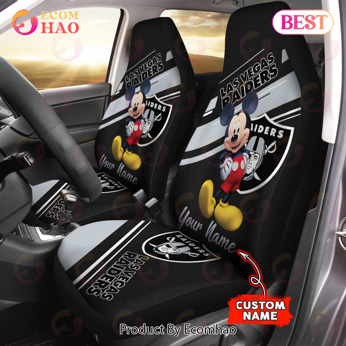 NFL New England Patriots Custom Name Mickey Mouse Car Seat Covers