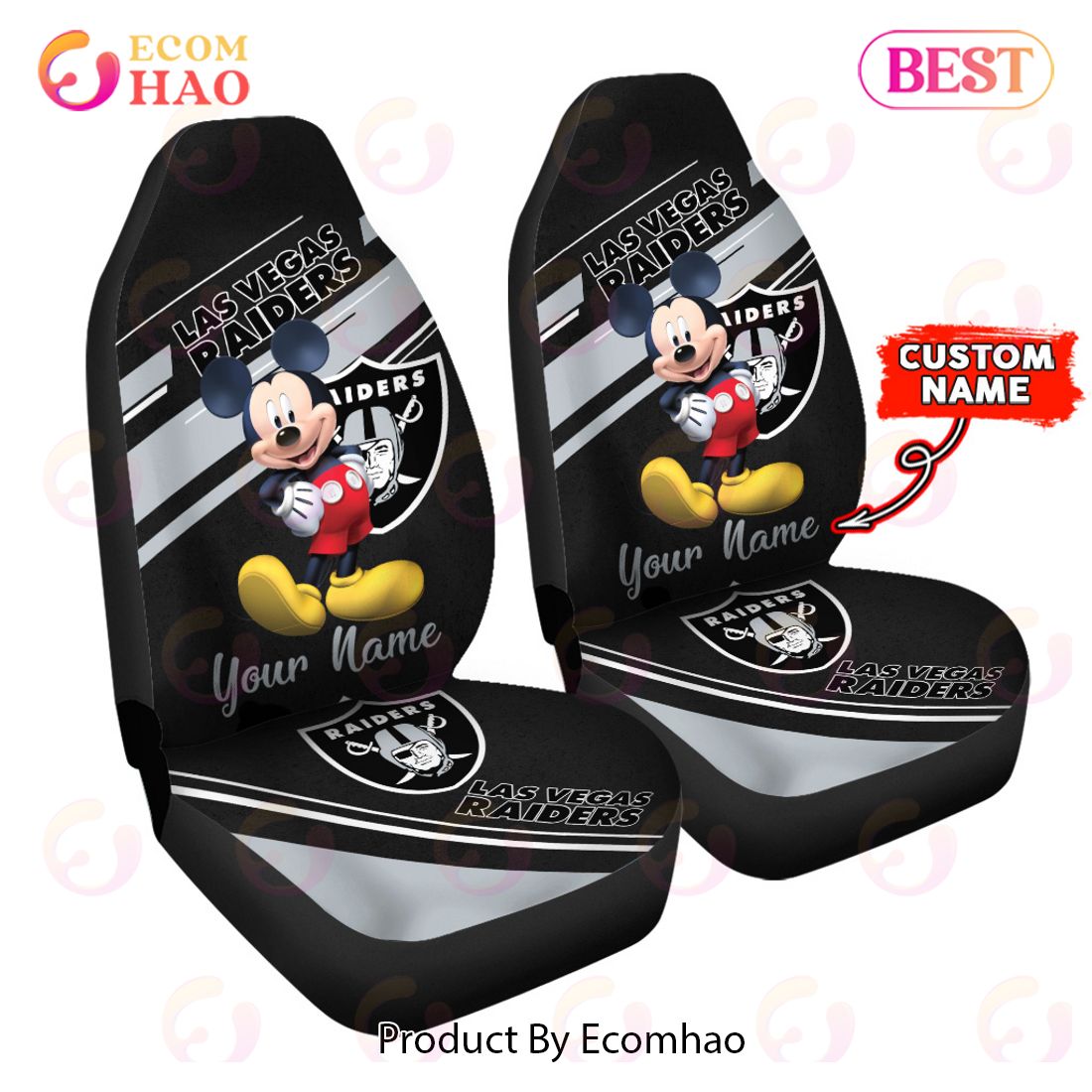 NFL Las Vegas Raiders Custom Name Mickey Mouse Car Seat Covers