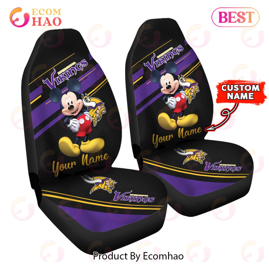 NFL Minnesota Vikings Custom Name Mickey Mouse Car Seat Covers