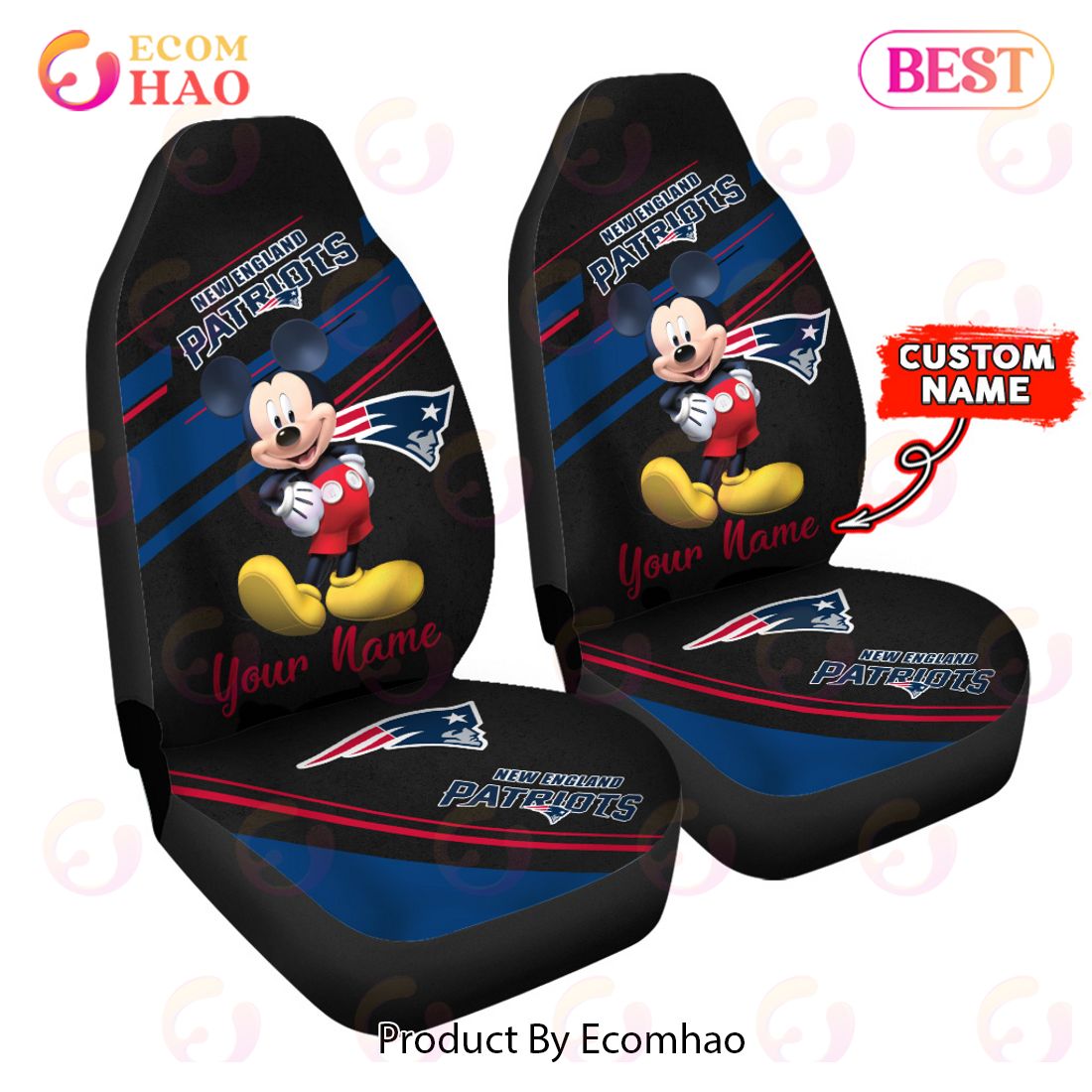 NFL New England Patriots Custom Name Mickey Mouse Car Seat Covers