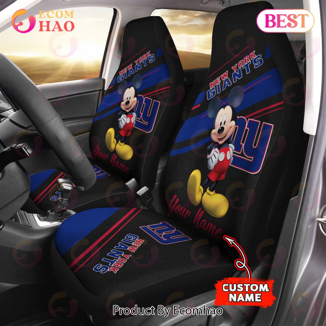 NFL New England Patriots Custom Name Mickey Mouse Car Seat Covers